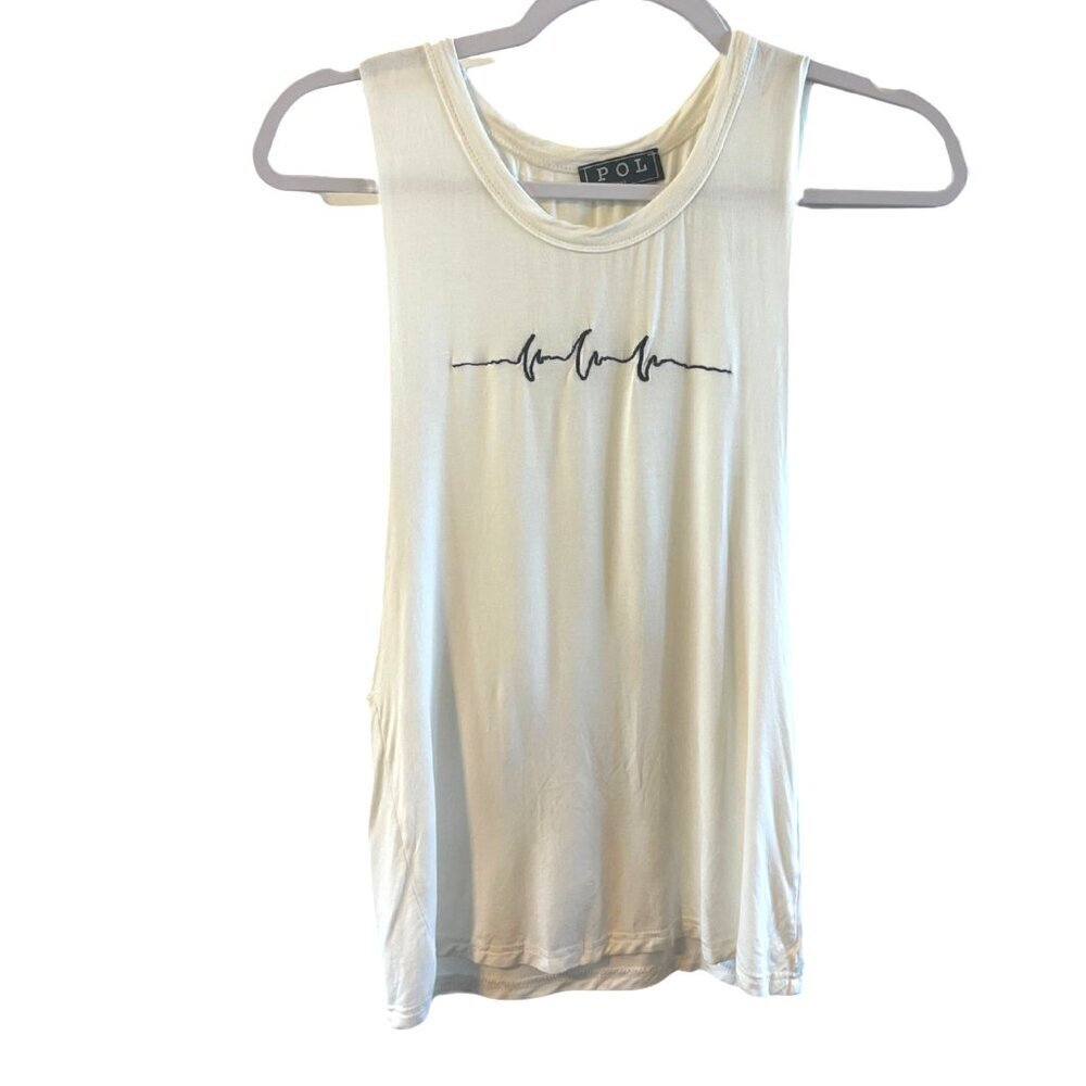 POL Women's White Sleeveless Heartbeat Top S Yoga pilates boho stretch NWOT